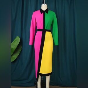 Colorblock Long Sleeve Dress